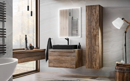 Szafka pod umywalkę nablatową Santa Fe 80 cm dąb vintage funkcjonalna szafka z szufladami praktyczny organizer uchwyt krawędziowy