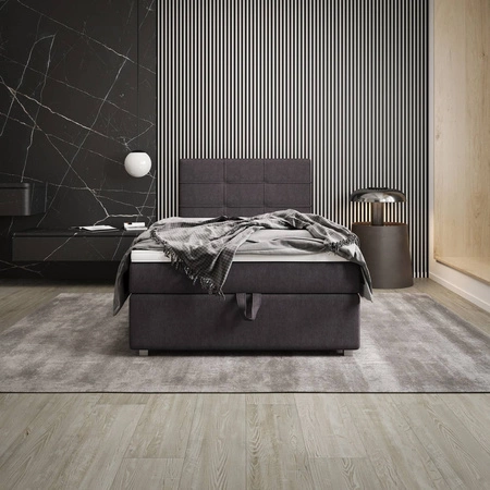 Łóżko kontynentalne Fresno 100x200 grafitowe w nowoczesnym skandynawskim stylu z tapicerowanym zagłówkiem łóżko z pojemnikiem