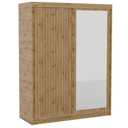 Szafa przesuwna z lustrem Delia 160 cm dąb artisan stylowa szafa z ozdobnymi lamelami w kolorze drewna wpasuje się do każdej aranżacji