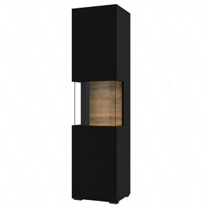 Witryna Ava 36 cm czarna / dąb wotan elegancka witryna do salonu z możliwością powieszenia prosta bryła idealna do każdego wnętrza