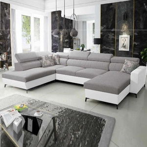 Narożnik z funkcją spania Savona VI jasny szary / biały prawostronny komfortowy narożnik do salonu z dwoma pojemnikami na pościel