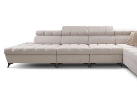 Narożnik z funkcją spania Bolmso XII brązowy lewostronny nowoczesny design narożnik zapewnia komfort obszerne pojemniki na pościel