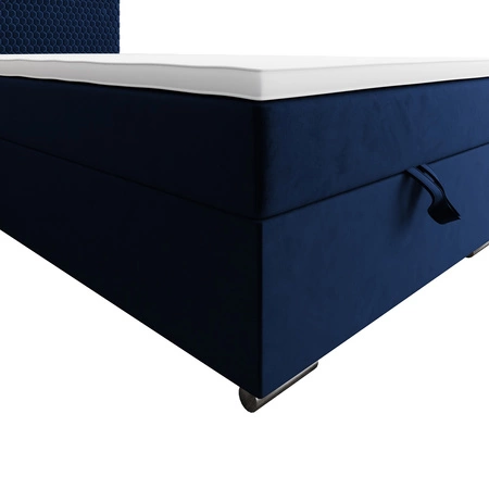 Łóżko kontynentalne Fargo 90x200 granatowe w nowoczesnym skandynawskim stylu z tapicerowanym zagłówkiem łóżko z pojemnikiem