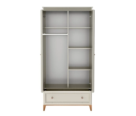 Szafa Windsor 92 cm beżowy / dąb modna naturalna kolorystyka funkcjonalna szafa do przedpokoju duża szuflada wysokie drewniane nogi