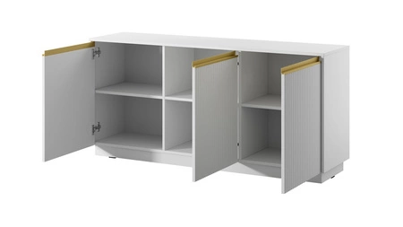 Komoda Imperial 154 cm biała nowoczesny design elegancka komoda z frezowanymi frontami i uchwytami w kolorze szczotkowanego złota