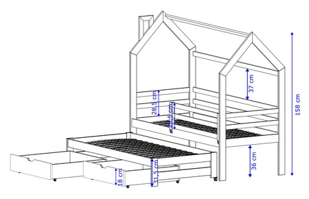 Łóżko dziecięce Chip 80x170 cm szare drewniane łóżko domek z pojemnymi szufladami łóżko 2 osobowe wysuwane do pokoju dziecka