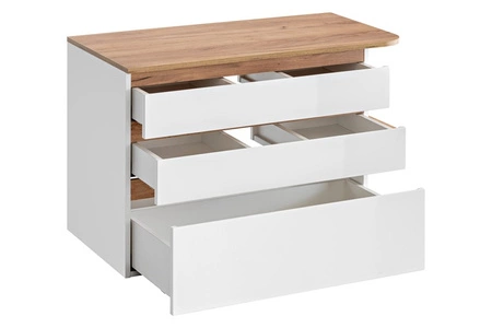 Zestaw mebli łazienkowych Platinum biały połysk / dąb craft złoty nowoczesny design zestaw mebli z szafką pod umywalkę nablatową