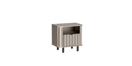 Szafka nocna Novado clay grey elegancka szafka do sypialni w stylu minimalistycznym oryginalny frezowany front metalowa podstawa