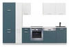 Zestaw mebli kuchennych z blatem Toni 300 cm biały / morski komplet kuchenny doskonale prezentuje się w nowoczesnych wnętrzach