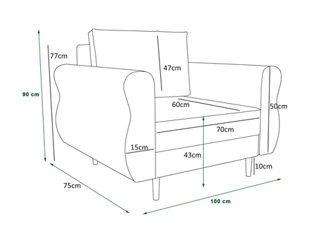 Fotel Wilkins butelkowa zieleń elegancki fotel do salonu z obszernym i miękkim siedziskiem drewniane nóżki nadają wizualnej lekkości