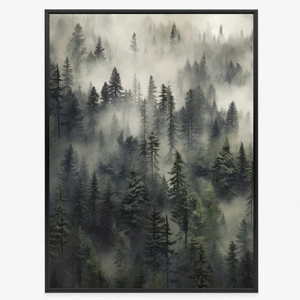 Plakat górski las we mgle 70x100 plakat w ramie precyzyjny wydruk ze stylową grafiką doskonała dekoracja do salonu lub sypialni