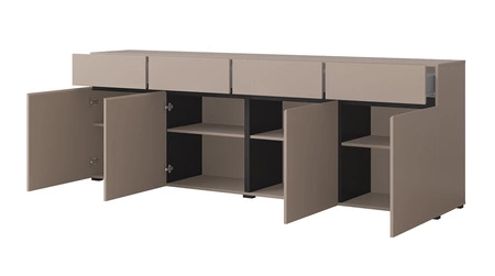 Komoda z szufladami Cross 225 cm ciemny beżowy prosta forma w nowoczesnym wydaniu idealna komoda do salonu geometryczny kształt