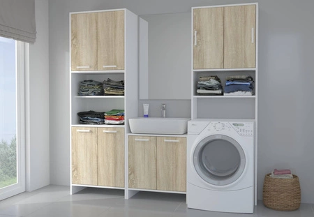 Słupek łazienkowy Mela 60 cm biały / dąb sonoma szeroki słupek do łazienki odporny na wpływ szkodliwych czynników zewnętrznych