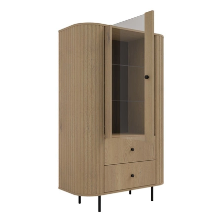 Witryna Ovalio 97 cm dąb cremona stylowy design bezpieczne szkło hartowane witryna o owalnym kształcie z dekoracyjnymi frezowaniami