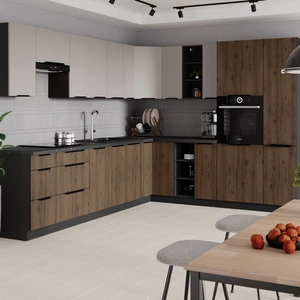 Zestaw mebli kuchennych narożny Tarraco / Brianza 310x250 cm metalowe uchwyty szafki doskonale prezentują się w nowoczesnych wnętrzach