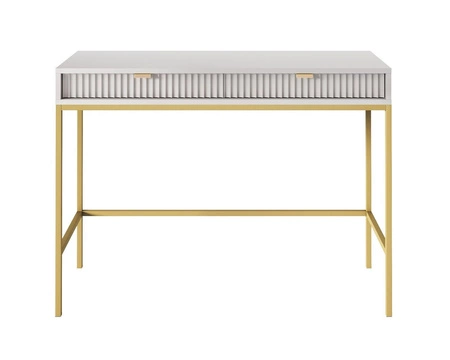 Konsola Lovro szara z szufladami stylowy oraz funkcjonalny mebel do przedpokoju salonu czy biura stelaż w złotym kolorze