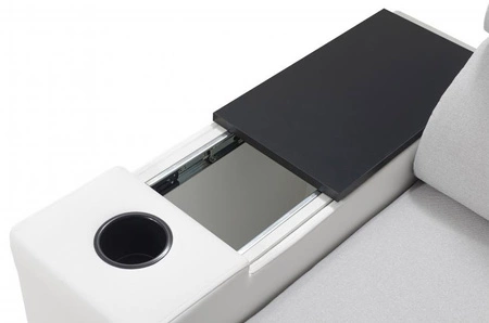 Narożnik z funkcją spania Provo granatowy / biały prawostronny narożnik z pojemnikiem na pościel i funkcjonalną dostawką