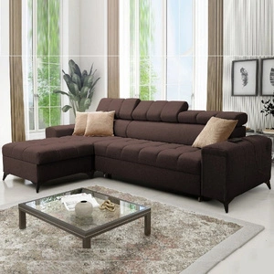 Narożnik z funkcją spania Bolmso brązowy lewostronny narożnik z dwoma pojemnikami na pościel praktyczna szuflada w boczku mebla