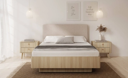 Łóżko Viki 160x200 cm z pojemnikiem na pościel dąb barista komfortowe łóżko do sypialni z tapicerowanym zagłówkiem zaoblone boki