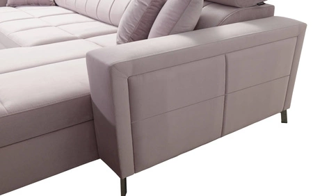 Narożnik z funkcją spania Nausa V butelkowa zieleń prawostronny elegancki narożnik do salonu wykonany z miękkiej tkaniny typu velvet