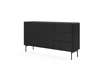 Komoda z szufladami Muti 147 cm czarna stylowa komoda z designerskim ryflowaniem wysokie nogi podkreślają elegancką stylistykę