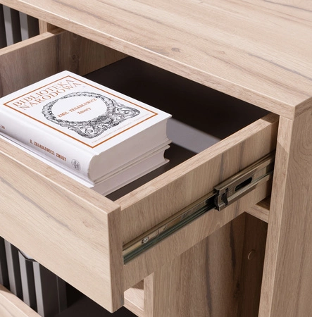 Biurko z szufladą Estan 120 cm dąb estana jasny / antracyt nowoczesny design mebla obrzeża biurka wykończone zostały specjalną okleiną