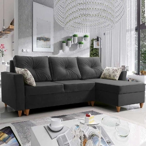 Narożnik z funkcją spania Topeka grafitowy prawostronny stylowy i nowoczesny design wpisujący się w każdą aranżację