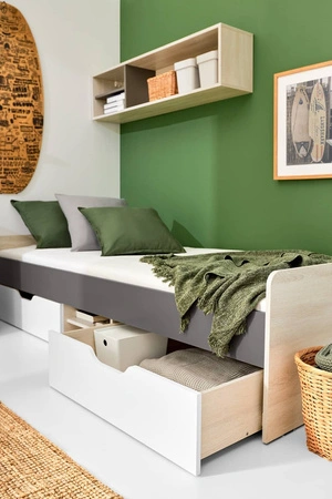 Łóżko Remona 120x200 cm dąb wilton biały / biały / antracyt nowoczesny i praktyczny łóżko z szufladami dla dziecka lub nastolatka