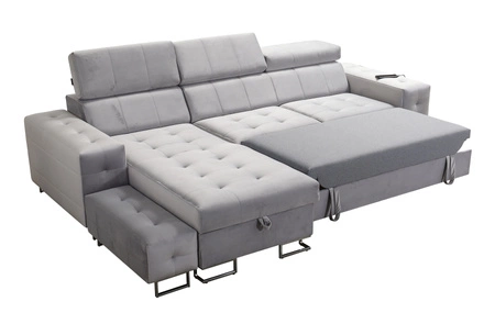 Narożnik z funkcją spania Hampton bordowy lewostronny stylowe pikowania na siedzisku miękka tkanina obiciowa narożnik z dostawką