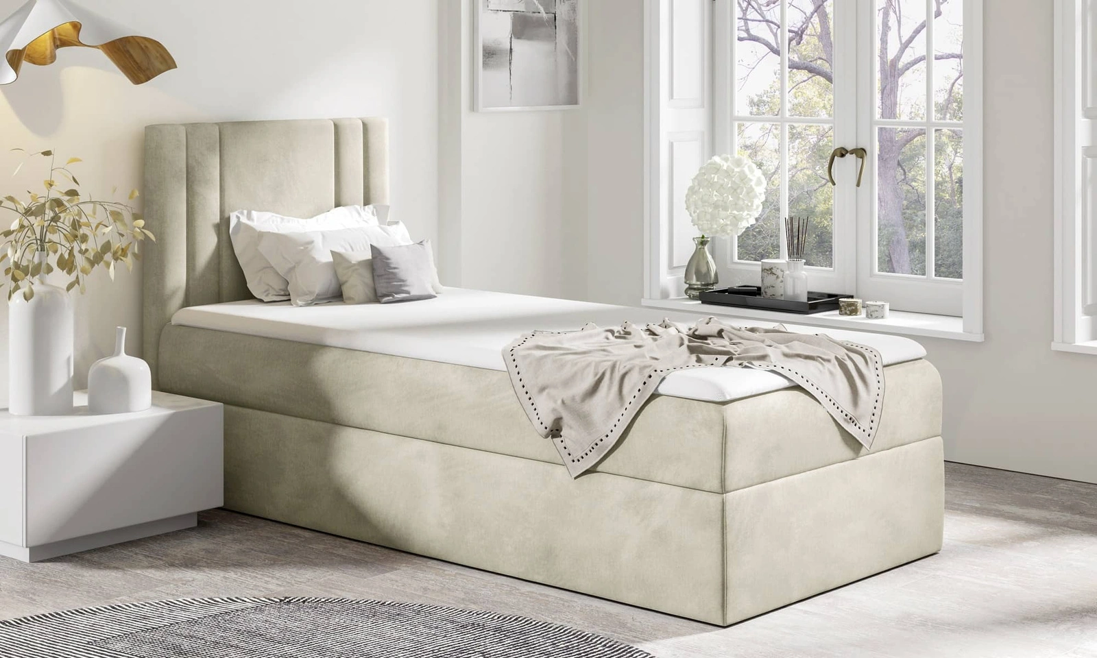 Łóżko kontynentalne Alia 80x200 cm w kolorze beżowym Monolith02