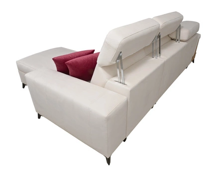 Narożnik z funkcją spania Bresso czarny / biały prawostronny narożnik z praktyczną półką w kolorze dąb lancelot regulowane zagłówki