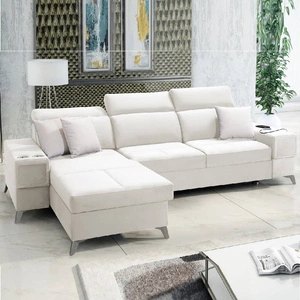 Narożnik z funkcją spania Elgin ecru lewostronny narożnik z regulowanymi zagłówkami praktyczne szuflady w boczkach mebla