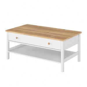 Stolik kawowy Story 110 cm biały / dąb nash praktyczny stolik z dodatkową półką i głęboką szufladą do pokoju młodzieżowego