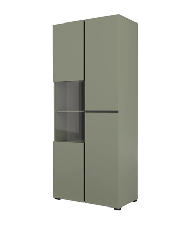 Witryna Cross 79 cm zielona stylowa witryna do salonu o geometrycznym kształcie bezuchwytowe fronty nowoczesny design