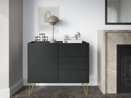 Komoda z szufladami Madison 97 cm czarny grafit / marmur black royal modernistyczny design dekoracyjny blat w marmurowym dekorze
