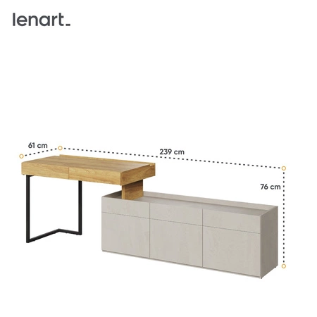 Biurko z szafką Teen Flex 239 cm hikora naturalna / silk flou funkcjonalne biurko młodzieżowe z możliwością narożnego montażu