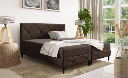 Łóżko kontynentalne Noren 120x200 brązowe nowoczesna forma łóżka z klasycznym pikowaniem na wezgłowiu duże pojemniki na pościel