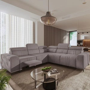 Narożnik z funkcją spania Castel III Lux szary brąz lewostronny niezwykle komfortowy narożnik do salonu z wysuwanym podnóżkiem