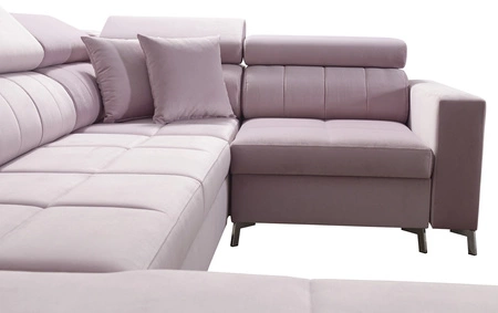 Narożnik z funkcją spania Nausa V jasny brąz lewostronny elegancki narożnik do salonu wykonany z miękkiej tkaniny typu velvet