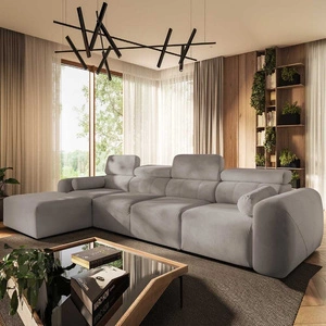 Narożnik z funkcją spania Cantare XII szary popiel lewostronny estetyczny i niezwykle komfortowy narożnik z pojemnikiem na pościel