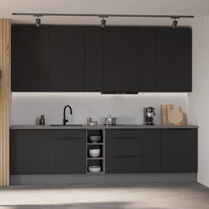 Zestaw mebli kuchennych Alatri Ant 300 cm stylowe szafki kuchenne z frontami wykonanymi w technologii anti fingerprint metalowe uchwyty