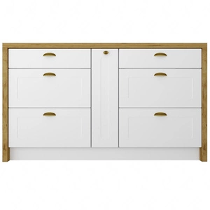 Wyspa kuchenna z szufladami Adele 147 cm dąb artisan / biały komfortowa i stylowa wyspa kuchenna wyposażona w szafkę z koszem cargo