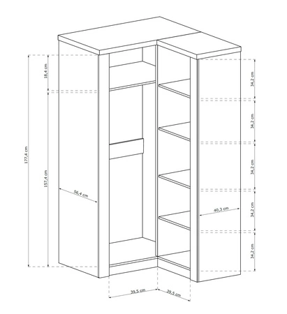 Szafa narożna Indiana jesion ciemny elegancka stylistyka mebla wzbogacona o subtelne czarne uchwyty idealna szafa do sypialni czy garderoby