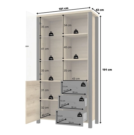 Witryna Olin 101 cm appenzeller / czarny nowoczesny design czarne uchwyty witryna w stylu industrialnym szkło hartowane