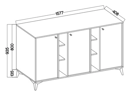 Komoda Kioto I 158 cm czarny grafit nowoczesny design subtelne uchwyty prosta forma wzbogacona o metalowe złote elementy