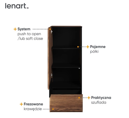 Komoda wysoka Borga 55 cm dąb catania / czarny modna komoda z szufladą do salonu lub pokoju dziennego nietuzinkowe frezowane fronty