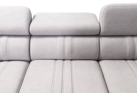 Narożnik z funkcją spania Castel VII jasny brąz lewostronny stylowy narożnik z pojemnikiem na pościel i regulowanymi zagłówkami