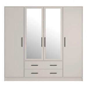 Szafa z lustrem Caspe 200 cm beżowa nowoczesny design wykończenie ABS oraz aluminiowe uchwyty