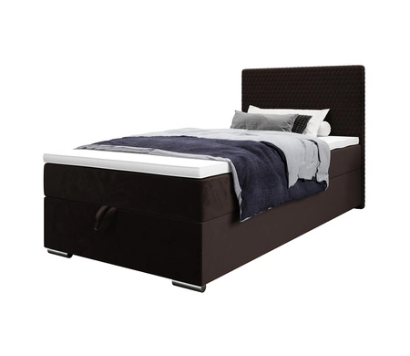 Łóżko kontynentalne Fargo 120x200 brązowe w nowoczesnym skandynawskim stylu z tapicerowanym zagłówkiem łóżko z pojemnikiem