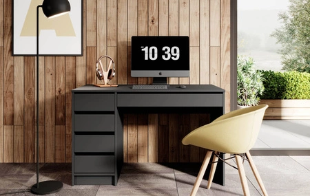 Biurko Ada 120 cm antracytowe eleganckie biurko z szufladami i ergonomicznym blatem do domowego biura i pokoju młodzieżowego